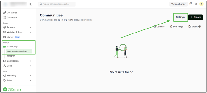 Enable Learnyst Community Feature in Learnyst step 1