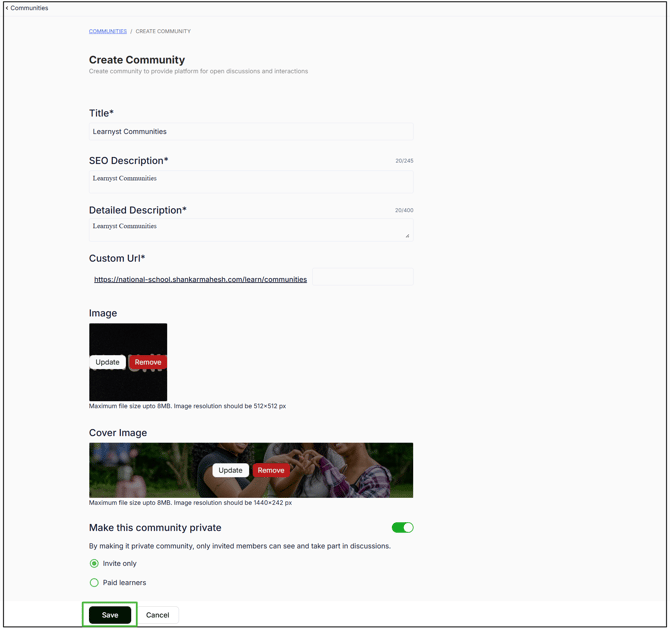 Illustration of editing learnyst community step 3