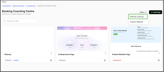 Modifying the Website Settings step 1