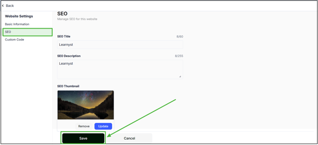 Modifying the Website Settings step 3