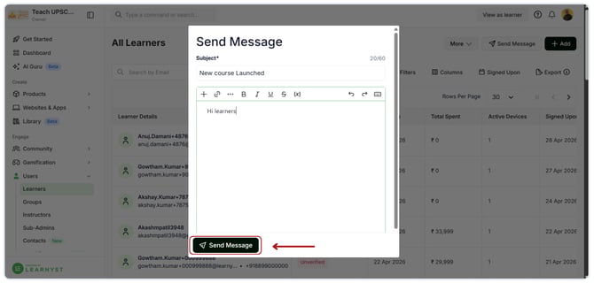 Broadcast messages to Learners (3)