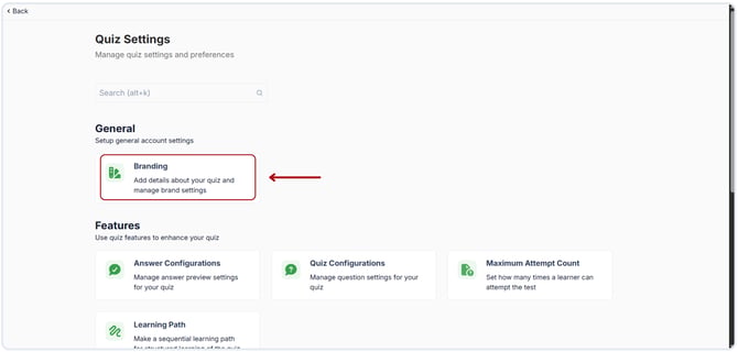 Change the quiz name in the branding settings. (2)