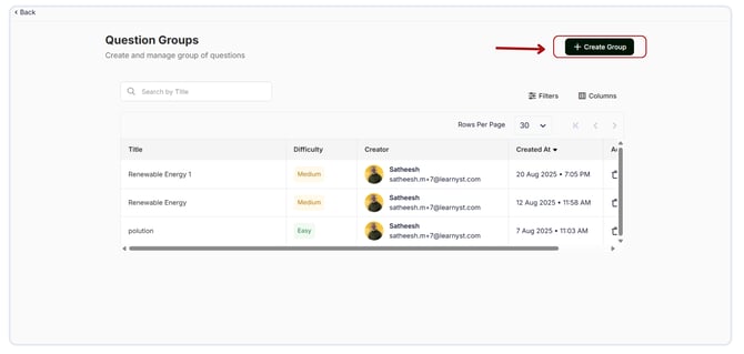 Create Group Question in the question review flow