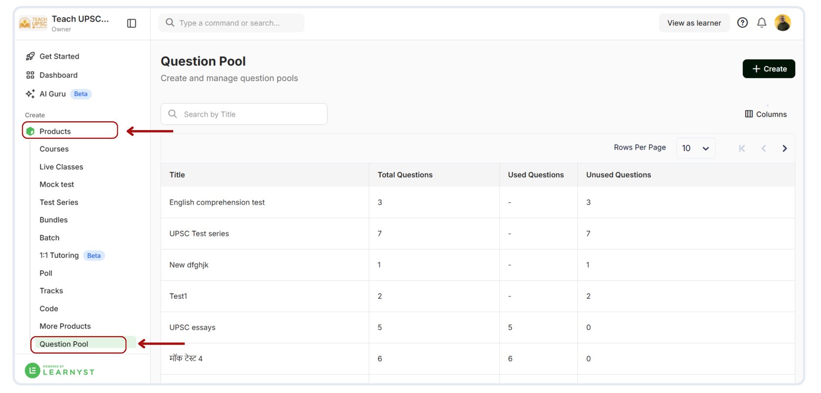 Create the Question Pool.