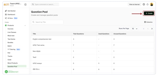Create the question pool