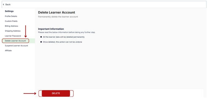 Delete a Learners account
