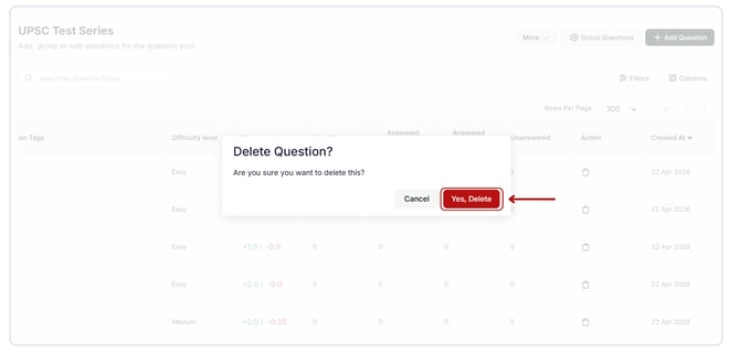 Delete questions from the Question Pool (2)