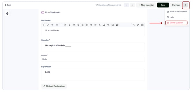 Delete questions from the Question Pool (5)