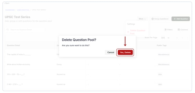 Delete the question pool (1)