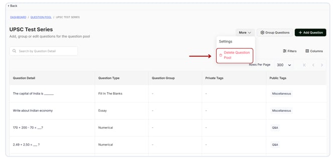 Delete the question pool
