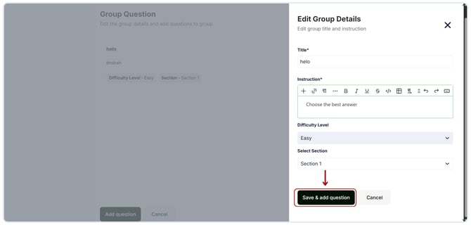 Edit the group questions details. (3)