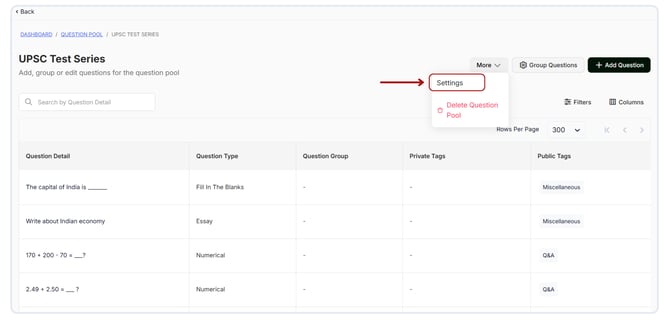 Edit the question pools title.
