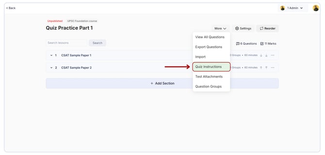 Edit the quiz instructions.