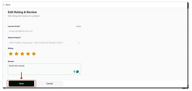 Edit your learner’s reviews and ratings