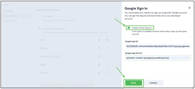 How To Setup Google Login/Signup On Your Academy step 25