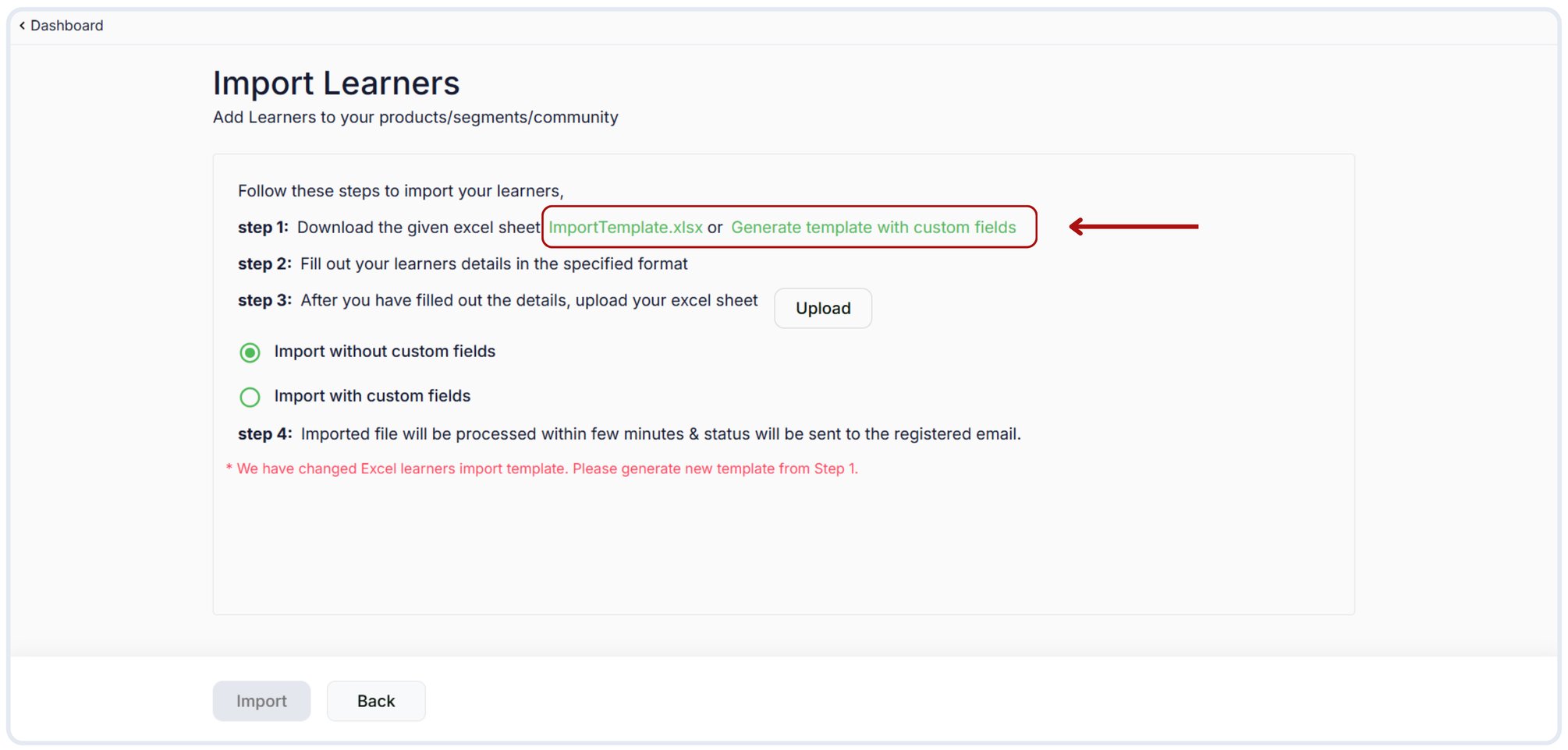 Import new Learners to a products
