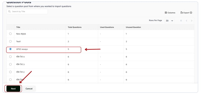Import questions and answers from the question pool. (3)