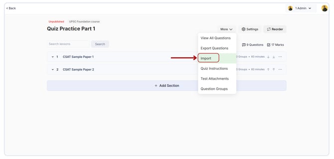 Import questions and answers from the question pool.