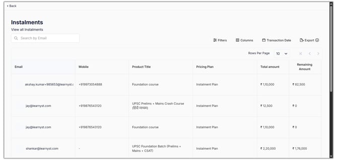 Instalment plan reports