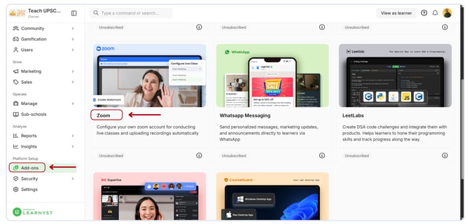 Integrate your Zoom account with the school overview.
