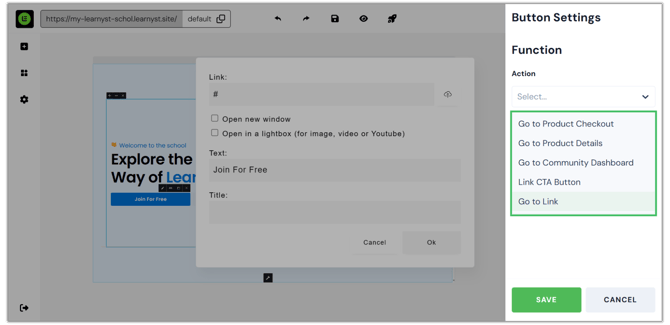 Adding a Link to a Button in Website step 3