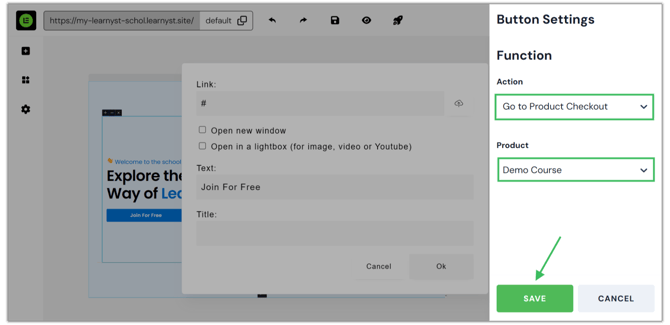 Adding a Link to a Button in Website step 4