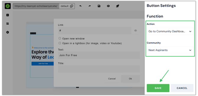 Adding a Link to a Button in Website step 5