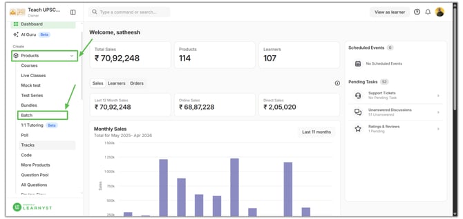 Learnyst Batch settings