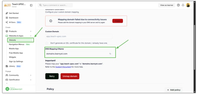 Learnyst Custom domain