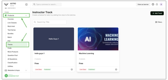 Learnyst Track settings