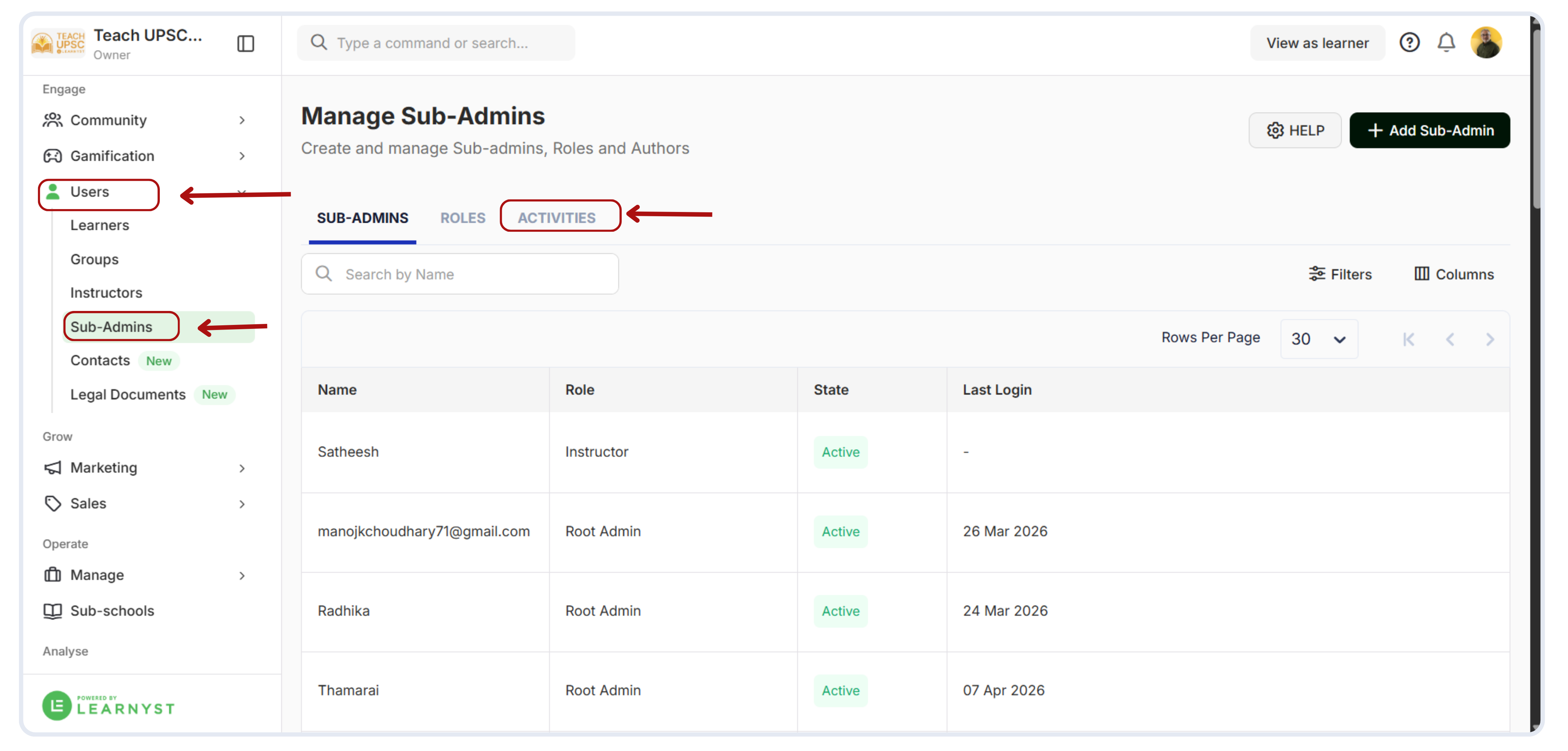 Monitor Activities of Sub Admins
