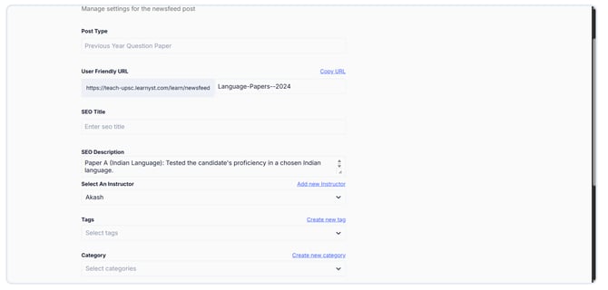 Newsfeed Post Settings