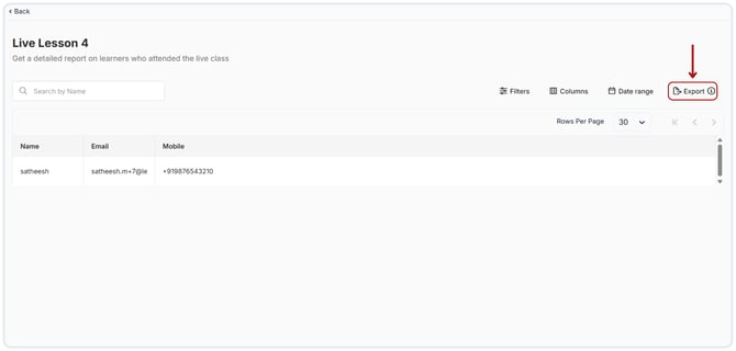 Obtain the report about Live Class. (2)