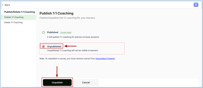 One on one Coaching unpublish 1