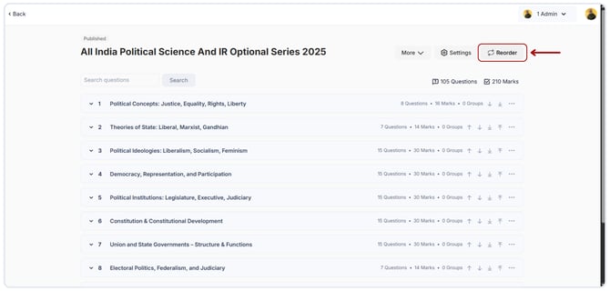 Reorder the sections in the section quiz.