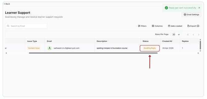 Send Emails to learners who raised support tickets (3)
