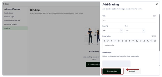 Set up the grades for your students based on quiz scores (2)