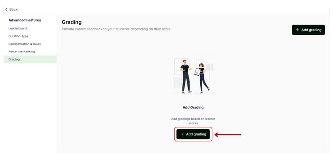 Set up the grades for your students based on quiz scores