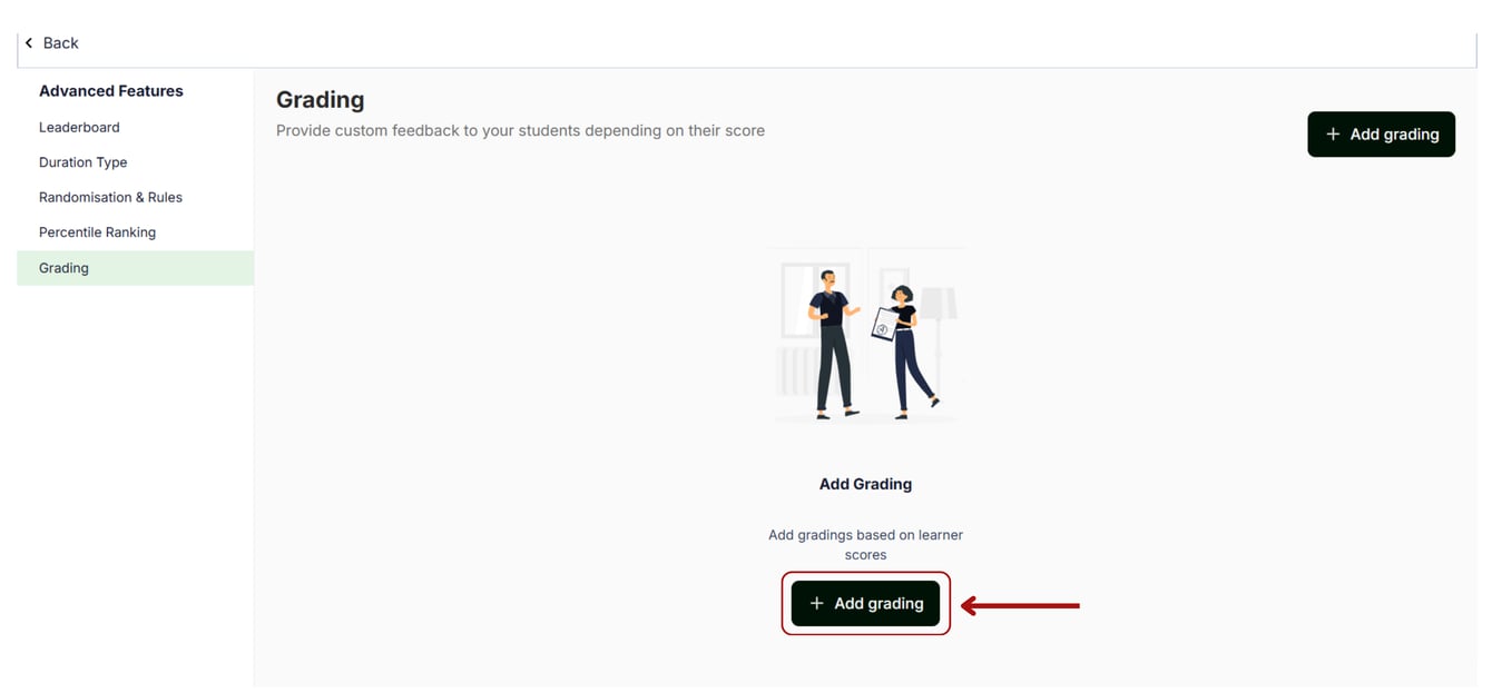 Set up the grades for your students based on quiz scores