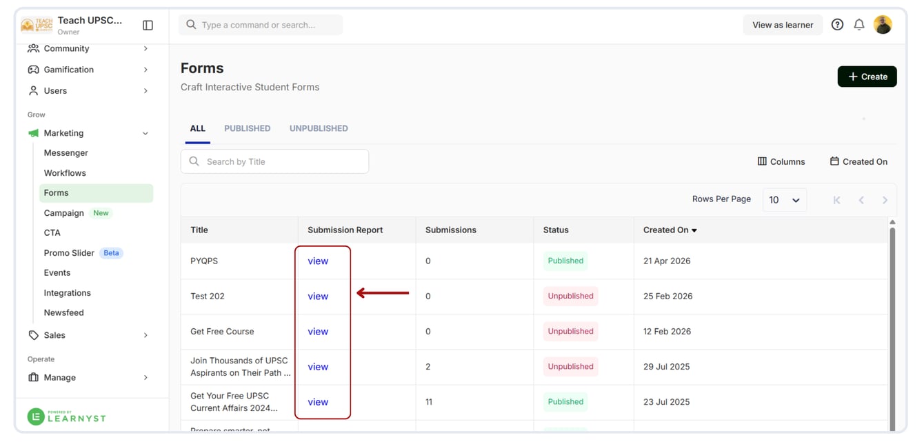Share Forms with users and View Submissions
