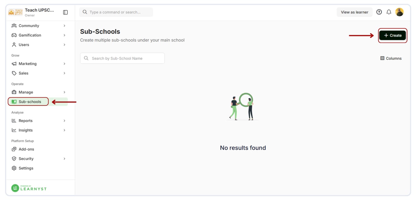 Student Subsite Create new sub-schools under your main school.