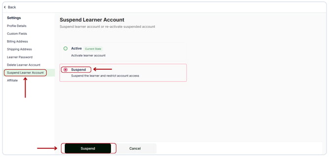 Suspend a Learners account