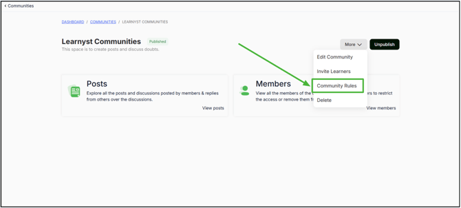 Add Community Rules in Learnyst step 2