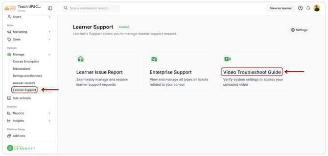 Video Troubleshooting Guide for the learners