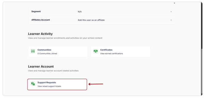 View Support Tickets raised by a particular learner