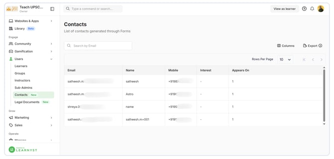 View the contacts generated by your forms (1)