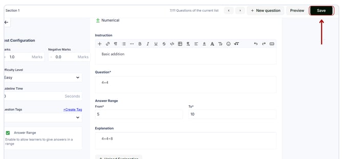 answer range for numerical questions. (2)