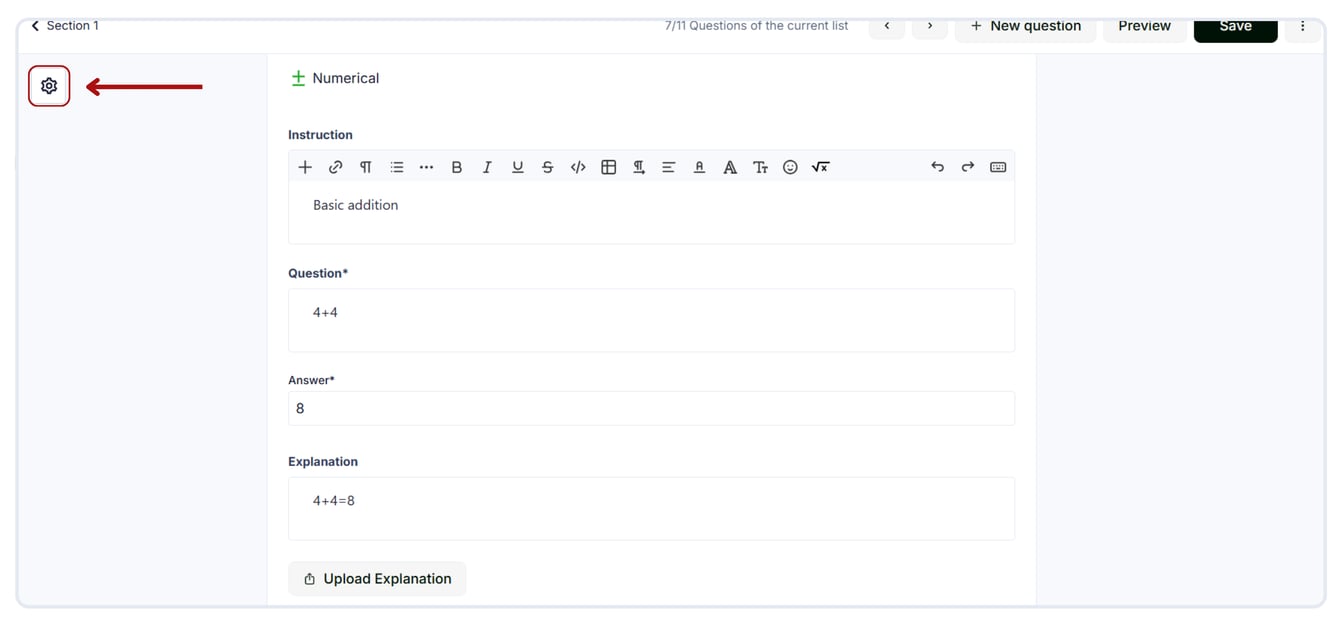 Enable the answer range for numerical questions.