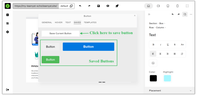 Adding a Button to the Website page step 10