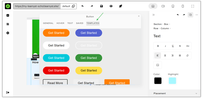 Adding a Button to the Website page step 9